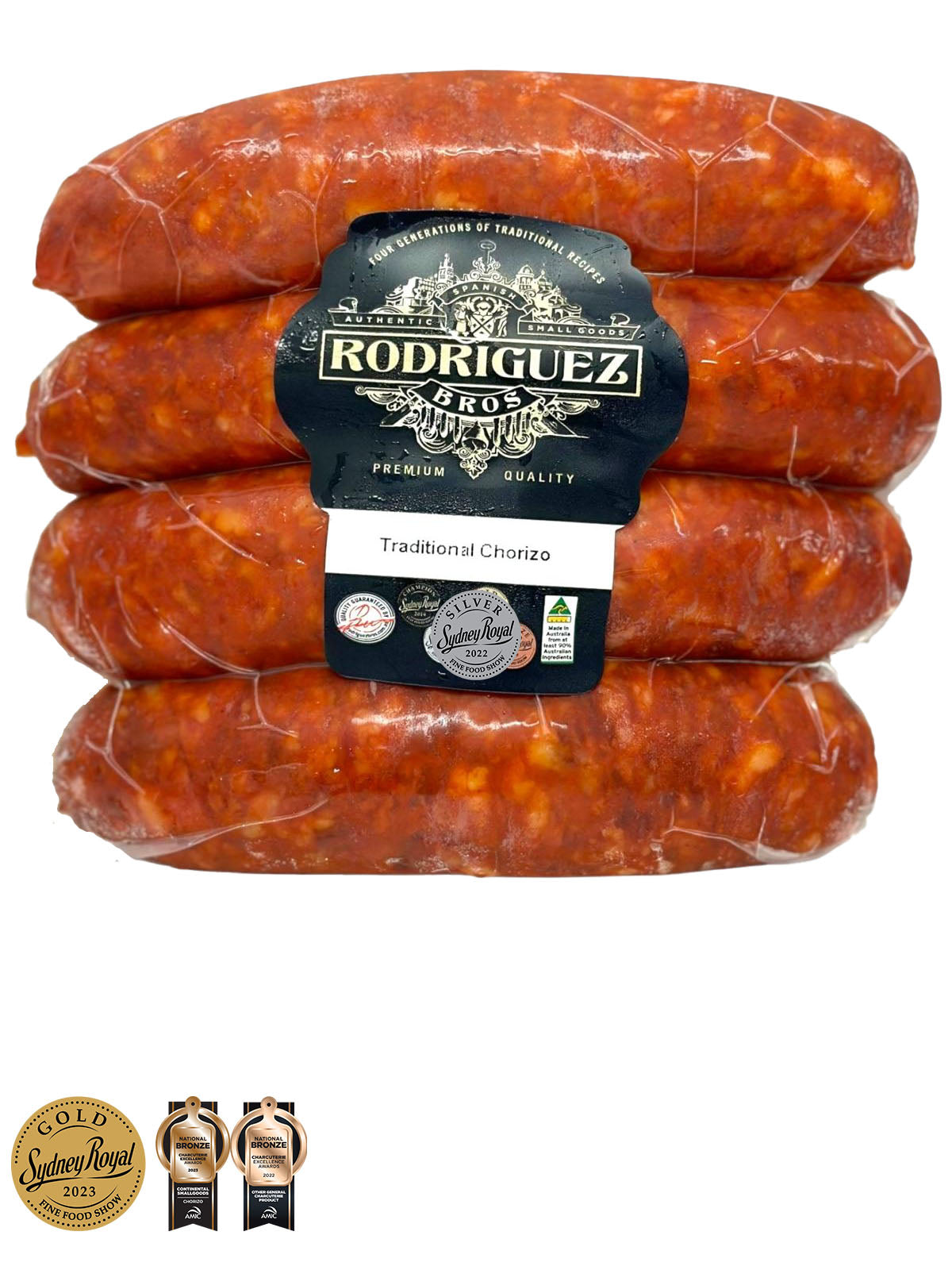 Artisan Traditional Chorizo 4 piece pack random weight approx 400g packet. Regular price $10.00 AUD [You are guaranteed to receive at least 390g of product, equivalent price of $25.64 per kg.]