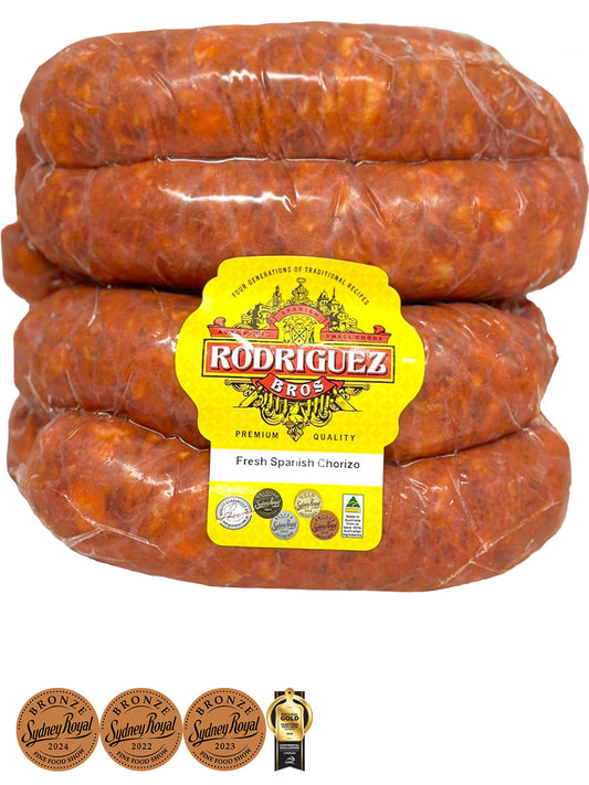 Fresh Spanish Chorizo Random weight approx. 1kg packet 8 pieces regular price $18.00 AUD. You are guaranteed to receive at least 950g of product, equivalent price of $18.95 per kg.
