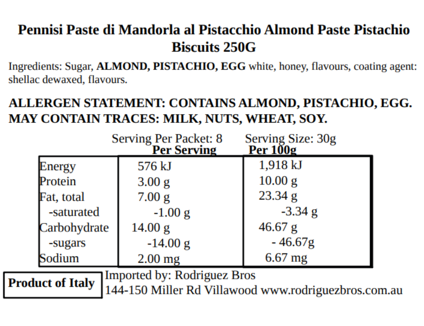 Pennisi Paste di Mandorla al Pistacchio Almond Paste Pistachio Biscuits 2 pack 250g x2 (Best Before 31-03-2025)