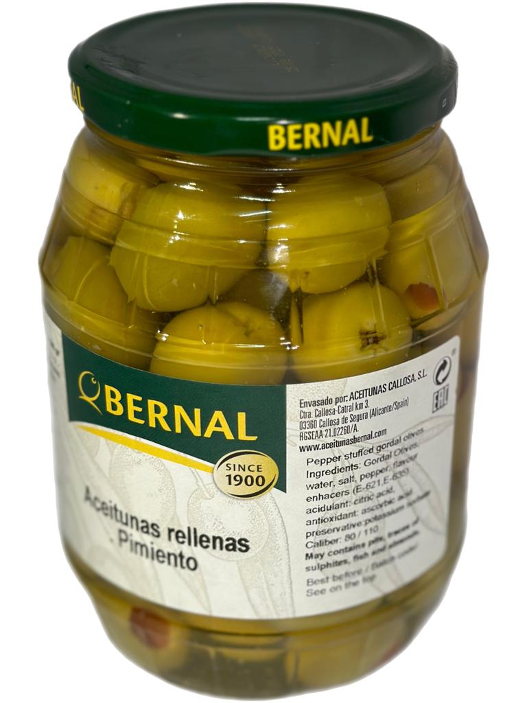 Bernal Aceitunas Rellenas Pimiento Spanish Gordal Queen Green Olives stuffed with Capsicum 3 Pack 1000g x3