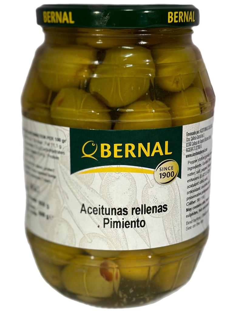 Bernal Aceitunas Rellenas Pimiento Spanish Gordal Queen Green Olives stuffed with Capsicum 3 Pack 1000g x3