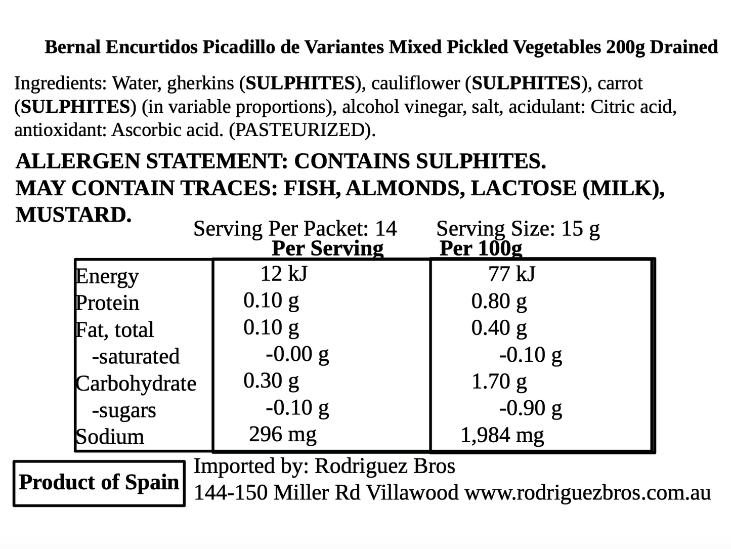 Bernal Picadillo Spanish Vegetable Mix 4 Pack 300g x4