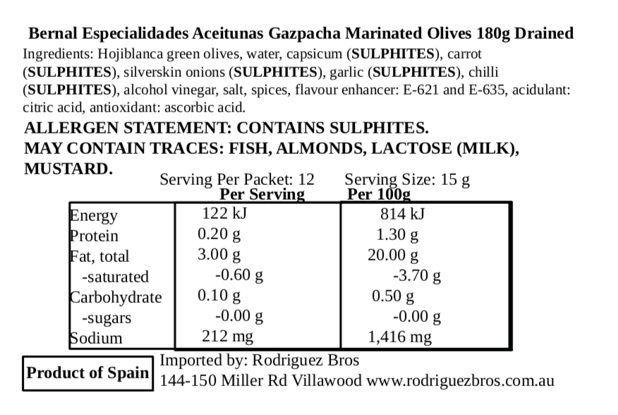 Bernal Especialidades Aceitunas Gazpacho Marinated Olives 300g