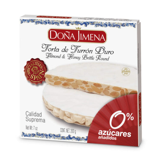 Dona Jimena Torta de Turron Duro Spanish Hard Almond Nougat Round Sugar Free 200g
