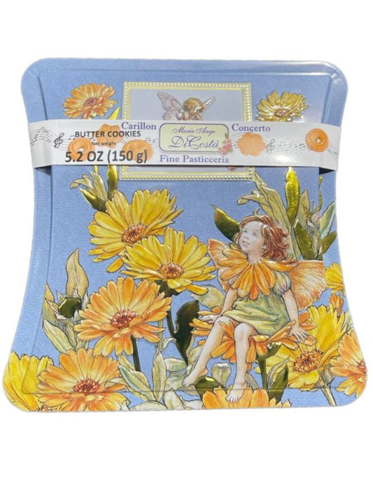 Marie Ange di Costa Italian Flower Fairy Music Box with Butter Cookies-The Hour Glass in Cyan 140g