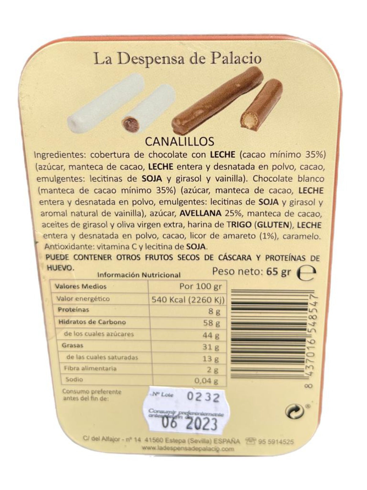 La Despensa de Palacio Canalillos Spanish Chocolate Cigars in Decorative Tin—La Pasar de Temporada 65g