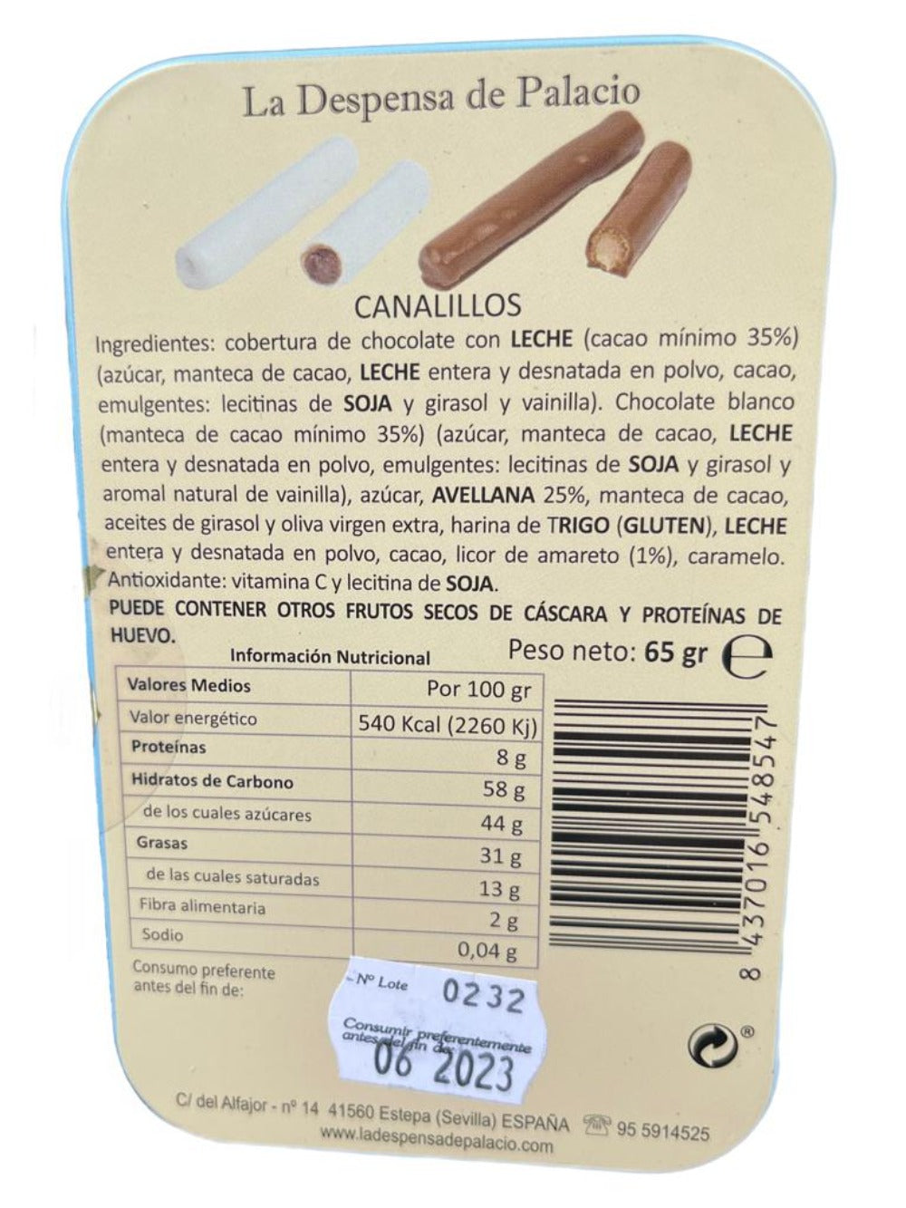 La Despensa de Palacio Canalillos Spanish Chocolate Cigars in Decorative Tin—La Mandolina 65g