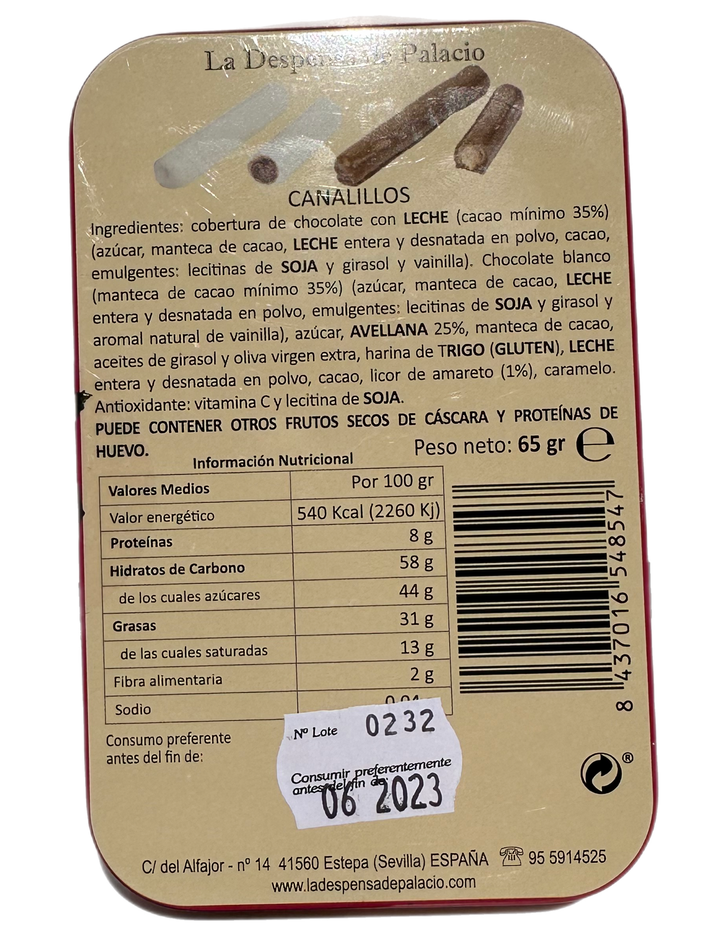 La Despensa de Palacio Canalillos Spanish Chocolate Cigars in Decorative Tin—La Tambora 65g