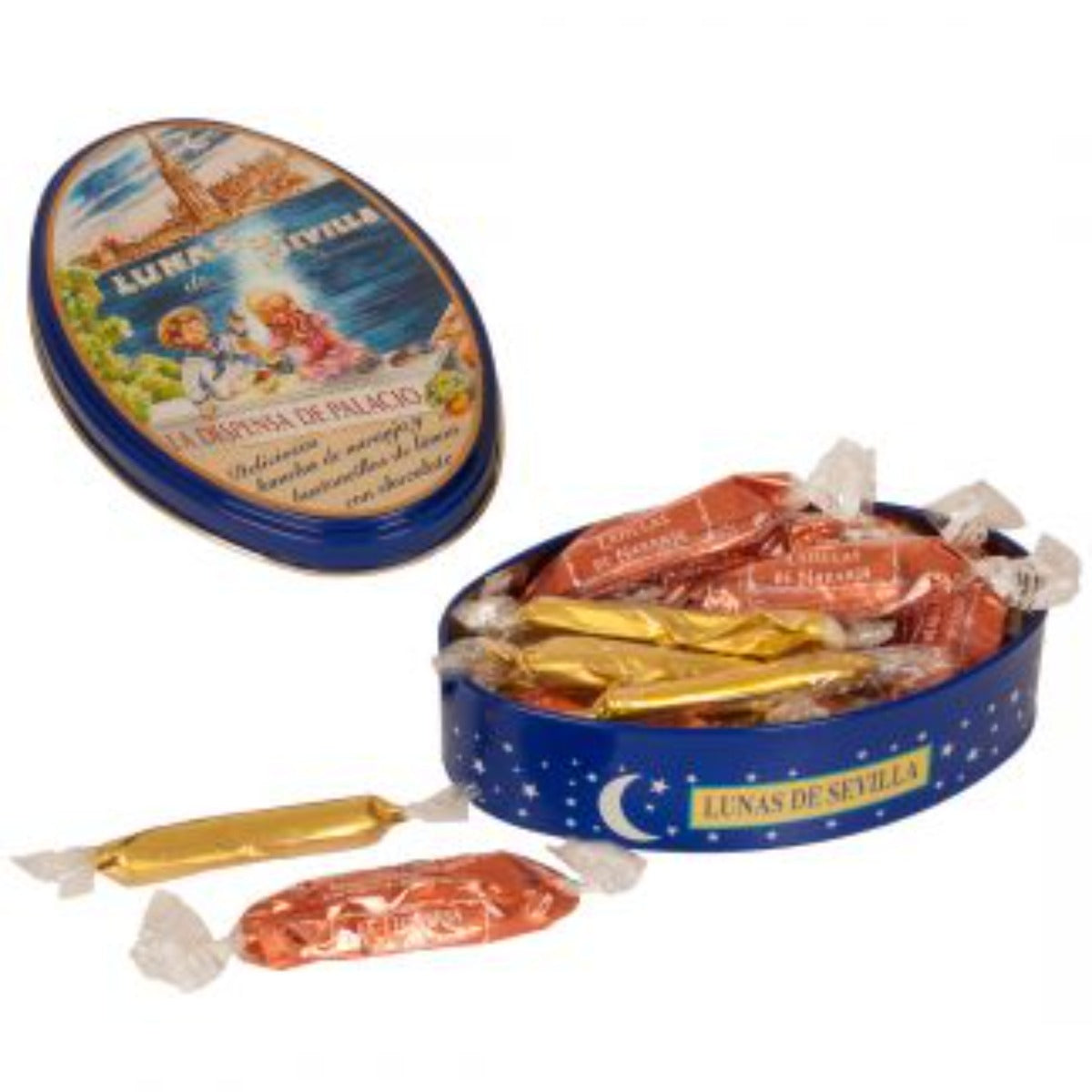 La Despensa de Palacio Lunas de Sevilla Spanish Candied Citrus in Decorative Tin 150g