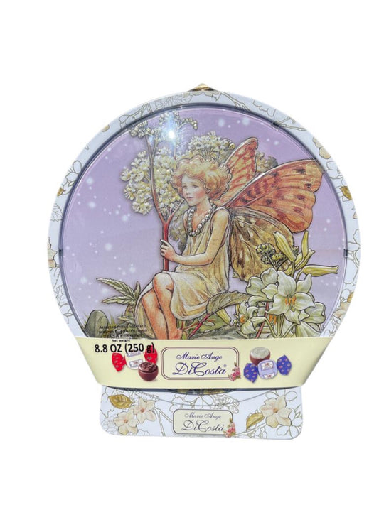 Marie Ange di Costa Italian Flower Fairy Circular Tin in Snow with Praline Chocolates 250g Best Before End of March 2024