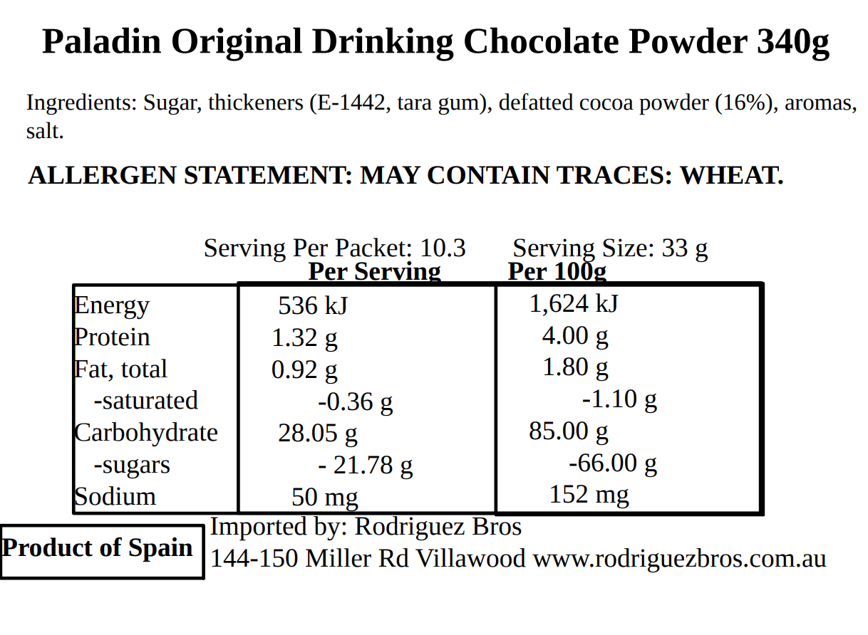 Paladin Original Spanish Drinking Chocolate for Churros 340g