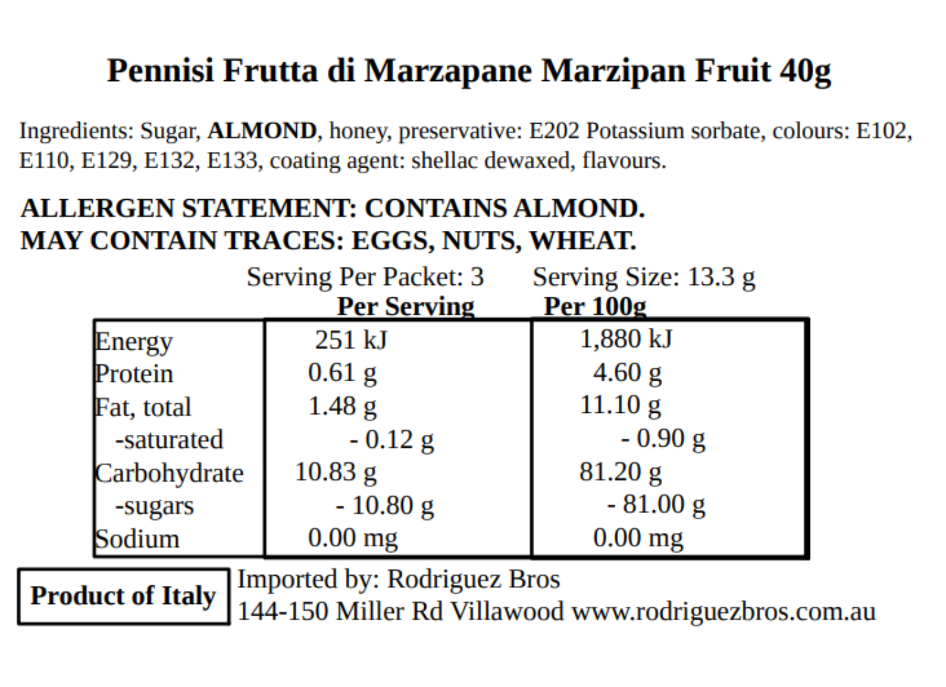 Pennisi Marzipan Italian Marzipan Fruit in Sicilian Terracotta Carrello Cart 40g