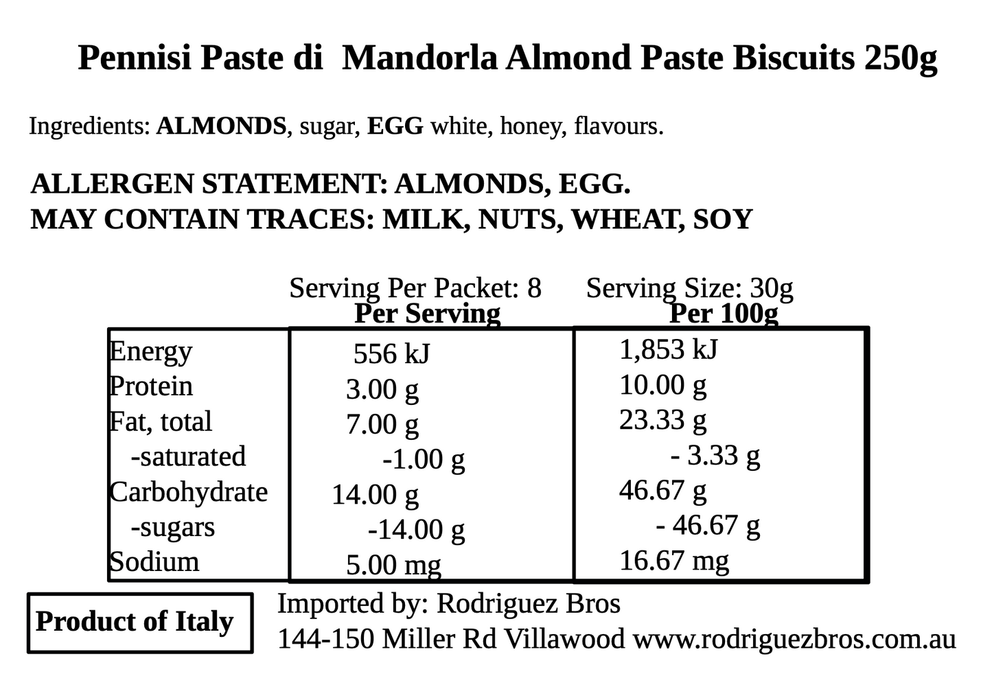 Pennisi Paste di Mandorla Almond Paste Biscuits 250g