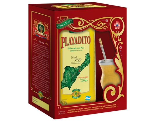 Playadito Elaborada con Palo Gift Box with leather gourd and bombilla 500g