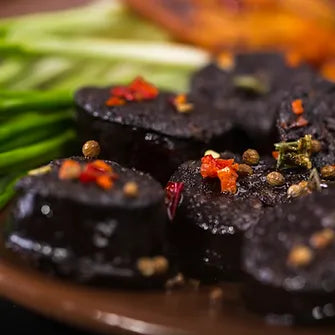 Spanish Morcilla Black Pudding (Onion) 4 piece pack random weight approx 400g packet. Regular price $10.00 AUD [You are guaranteed to receive at least 390g of product, equivalent price of $25.64 per kg.]