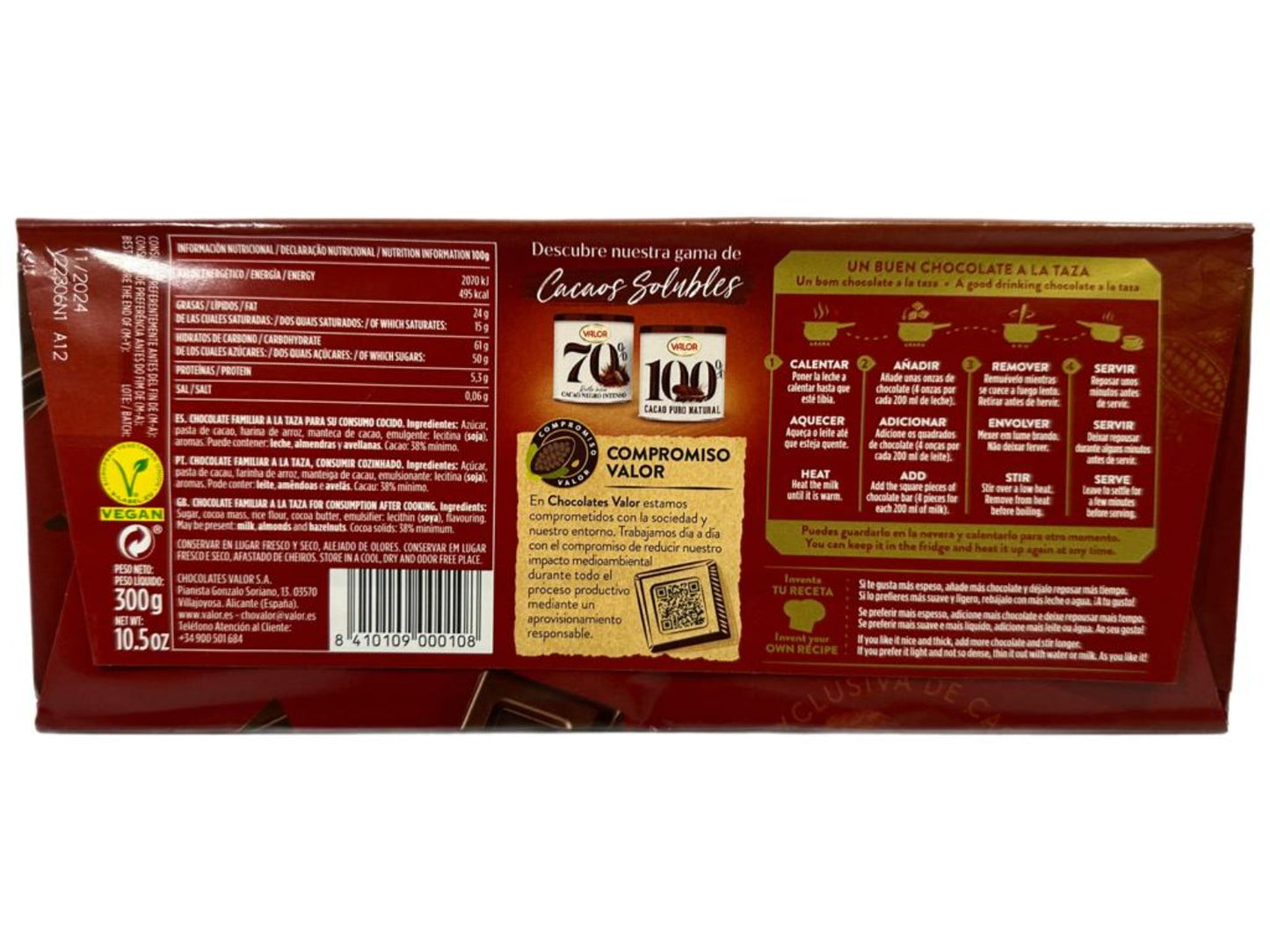 Valor Chocolate Para la Taza Spanish Churro Chocolate 2 Pack 300g x2