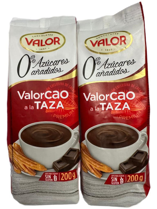 Valor la Taza Spanish Drinking Chocolate for Churros No Added Sugar 2 Pack 200g x2