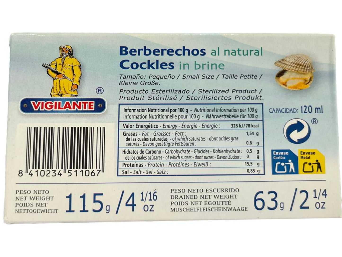 Vigilante Berberechos al Natural Cockles 115 g (Best Before 01-01-2027)