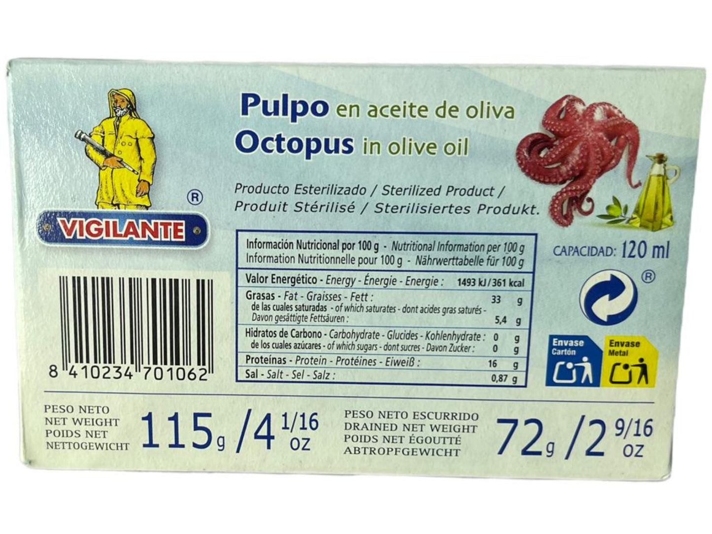 Vigilante Pulpo en Aceite de Olivia Spanish Octopus in Olive Oil 115g